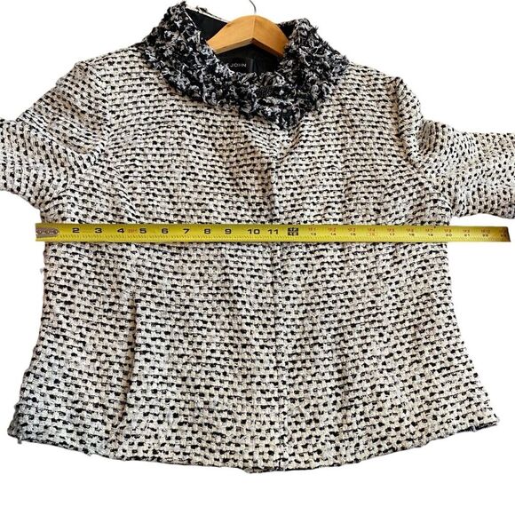 St. John Women’s 10 Fringe Trim‎ Boucle Tweed Blazer Overcoat Cream Black Artsy - Picture 11 of 11